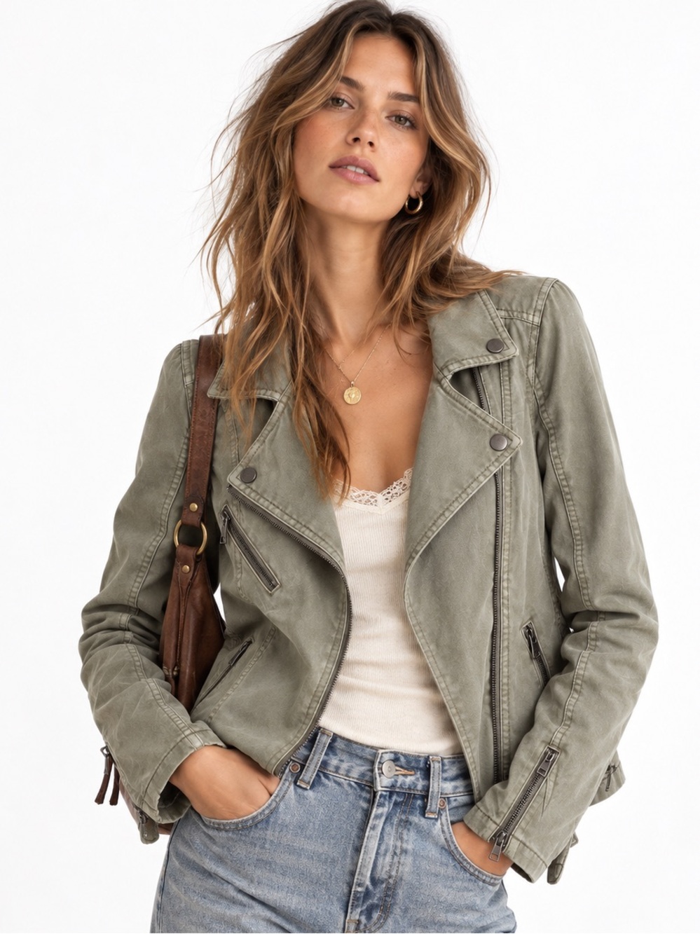NWT New Anthropologie Marrakech Ronika moto jacket biker army utility green XS